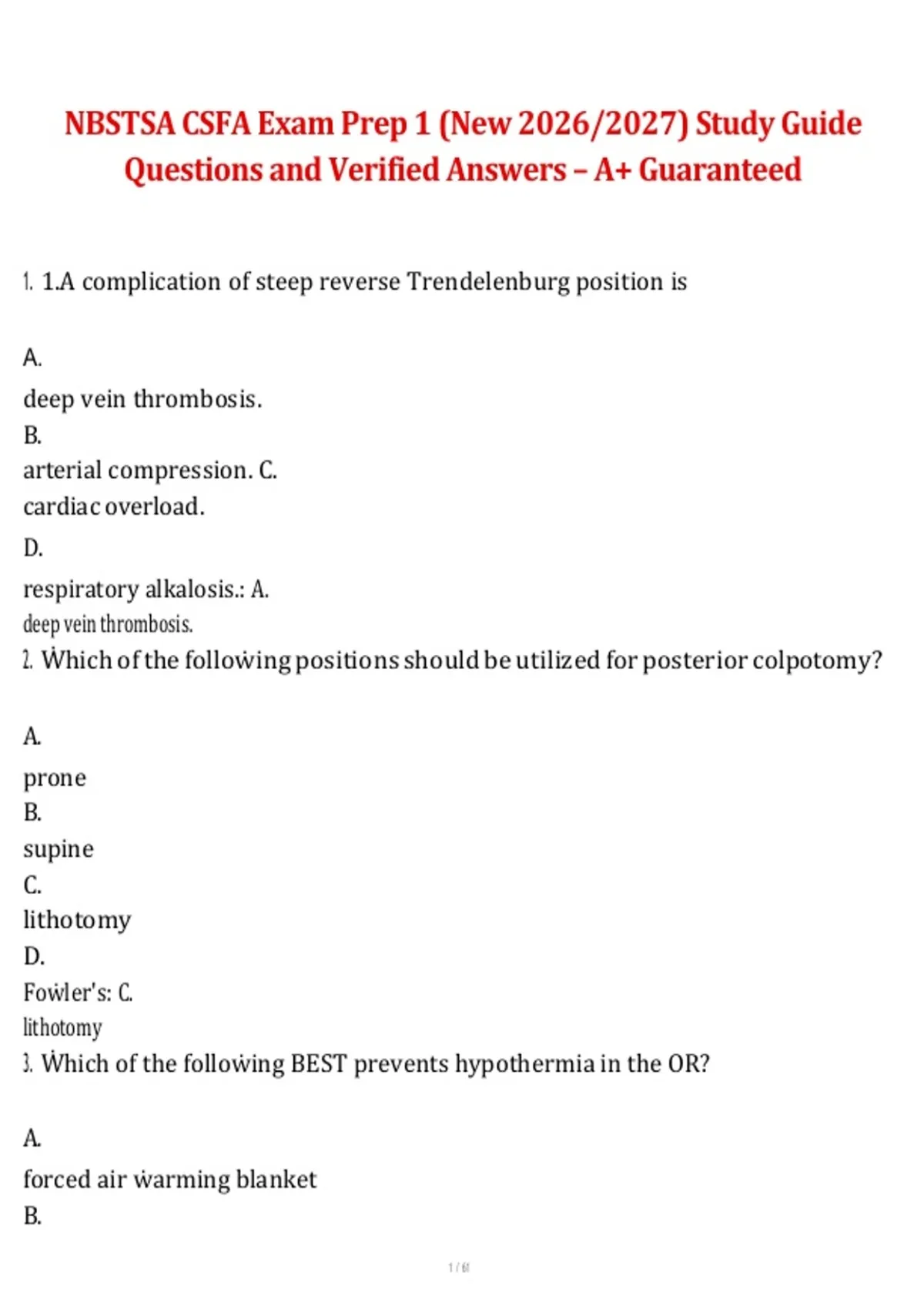 NBSTSA CSFA Exam Prep 1 2026/2027 – Questions and Verified Answers A+ ...