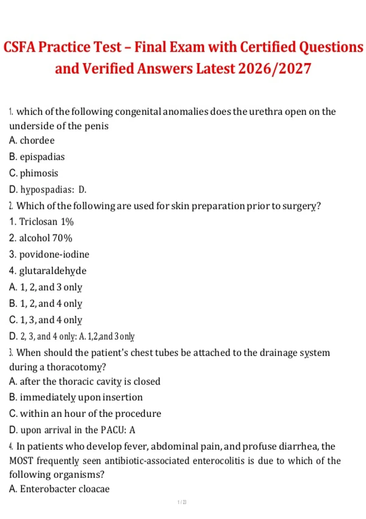 CSFA Practice Test Final Exam 2026/2027 – Certified Questions and ...