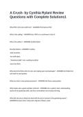 A Crush- by Cynthia Rylant Review Questions with Complete Solutions