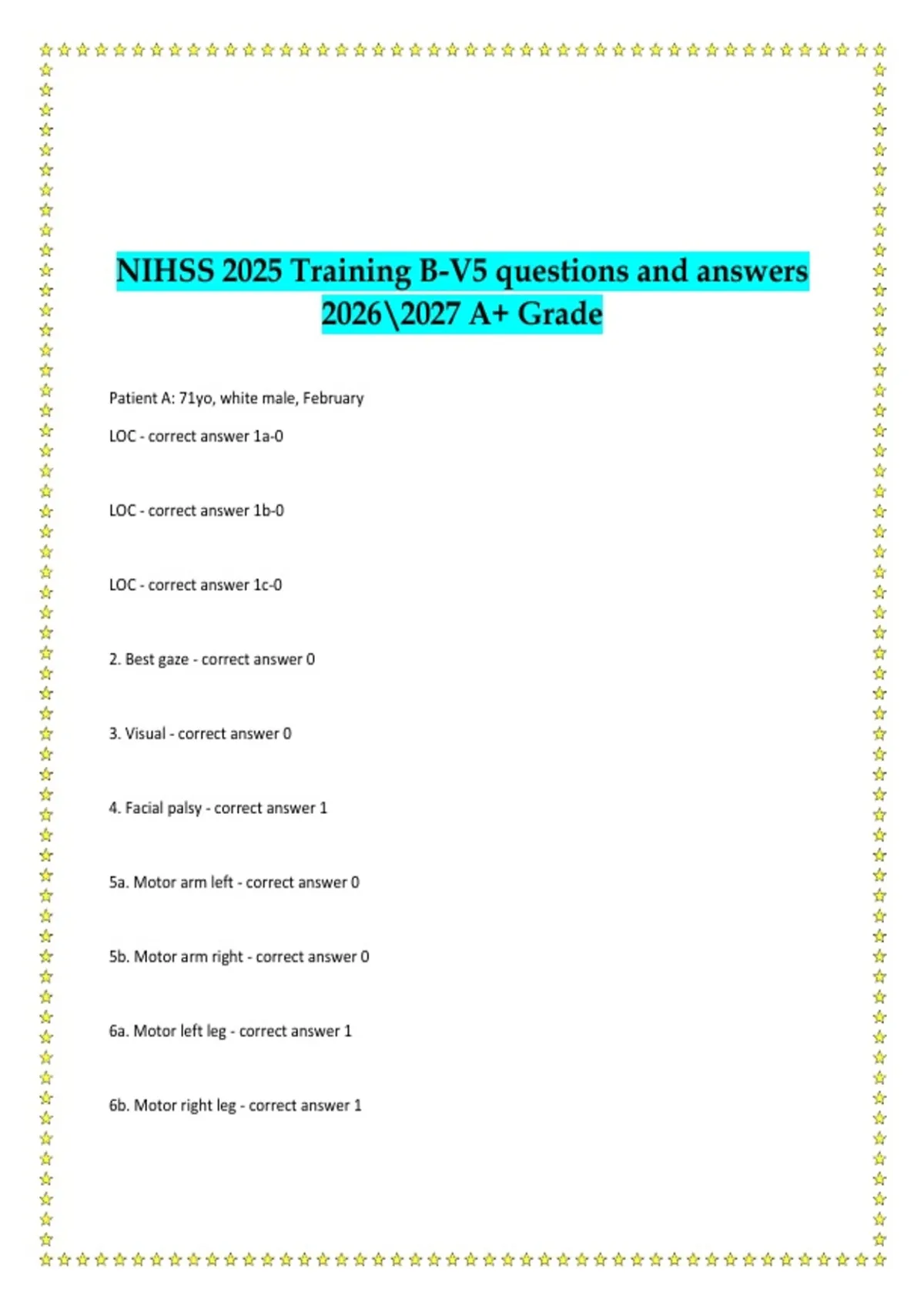 National Institutes of Health Stroke Scale (NIHSS) 2025 Training B-V5 ...