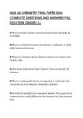 AQA AS CHEMISTRY FINAL PAPER 2026 COMPLETE QUESTIONS AND ANSWERS FULL SOLUTION GRADED A&plus;