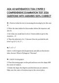 AQA AS MATHEMATICS 7356 2 PAPER 2 COMPREHENSIVE EXAMINATION TEST 2026 QUESTIONS WITH ANSWERS 100&percnt; CORRECT