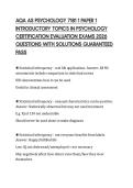 AQA AS PSYCHOLOGY 7181 1 PAPER 1 INTRODUCTORY TOPICS IN PSYCHOLOGY CERTIFICATION EVALUATION EXAMS 2026 QUESTIONS WITH SOLUTIONS GUARANTEED PASS