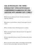 AQA AS PSYCHOLOGY 7181 1 PAPER 1 INTRODUCTORY TOPICS IN PSYCHOLOGY COMPREHENSIVE EXAMINATION TEST 2026 QUESTIONS WITH ANSWERS 100&percnt; CORREC