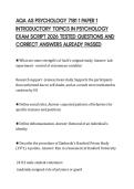 AQA AS PSYCHOLOGY 7181 1 PAPER 1 INTRODUCTORY TOPICS IN PSYCHOLOGY EXAM SCRIPT 2026 TESTED QUESTIONS AND CORRECT ANSWERS ALREADY PASSED