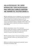 AQA AS PSYCHOLOGY 7181 1 PAPER 1 INTRODUCTORY TOPICS IN PSYCHOLOGY FINAL PAPER 2026 COMPLETE QUESTIONS AND ANSWERS FULL SOLUTION GRADED A&plus;