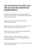 AQA AS PSYCHOLOGY 7181 2 PAPER 2 EXAM PREP 2026 STUDY GUIDE QUESTIONS AND ANSWERS GRADED A&plus;