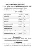 MEASUREMENT AND UNITS