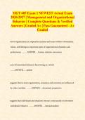 MGT 605 Exam 1 NEWEST Actual Exam  2026&sol;2027 &vert; Management and Organizational  Behavior &vert; Complete Questions & Verified  Answers &vert; Graded A&plus; &vert; Pass Guaranteed - A&plus;  Graded 