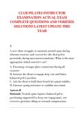 CLUB PILATES INSTRUCTOR  EXAMINATION ACTUAL EXAM  COMPLETE QUESTIONS AND VERIFIED  SOLUTIONS LATEST UPDATE THIS  YEAR