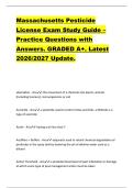 Massachusetts Pesticide  License Exam Study Guide &ndash;  Practice Questions with  Answers&period; GRADED A&plus;&period; Latest  2026&sol;2027 Update&period;  