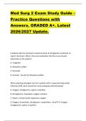 Med Surg 2 Exam Study Guide &ndash;  Practice Questions with  Answers&period; GRADED A&plus;&period; Latest  2026&sol;2027 Update&period; 