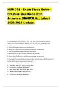 NUR 355 - Exam Study Guide &ndash;  Practice Questions with  Answers&period; GRADED A&plus;&period; Latest  2026&sol;2027 Update&period; 