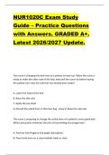 NUR1020C Exam Study  Guide &ndash; Practice Questions  with Answers&period; GRADED A&plus;&period;  Latest 2026&sol;2027 Update&period; 