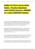 NURS 615 Pharm Exam Study  Guide &ndash; Practice Questions  with Verified Answers&period; GRADED  A&plus;&period; Latest 2026&sol;2027 Update&period;  