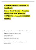 Pathophysiology Chapter 14-  test bank  Exam Study Guide &ndash; Practice  Questions with Answers&period;  GRADED A&plus;&period; Latest 2026&sol;2027  Update&period;  