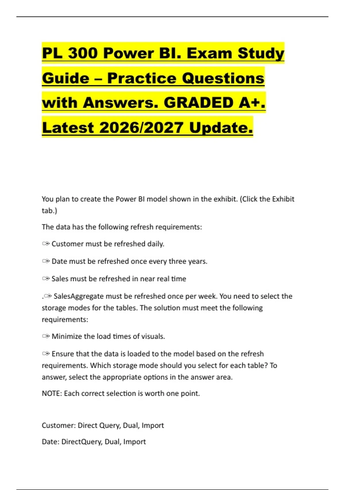 PL 300 Power BI. Exam Study Guide – Practice Questions with Answers ...