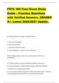 PSYC 365 Final Exam Study  Guide &ndash; Practice Questions  with Verified Answers&period; GRADED  A&plus;&period; Latest 2026&sol;2027 Update&period; 