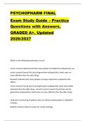 PSYCHOPHARM FINAL  Exam Study Guide &ndash; Practice  Questions with Answers&period;  GRADED A&plus;&period; Updated  2026&sol;2027