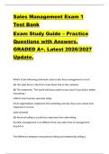 Sales Management Exam 1  Test Bank  Exam Study Guide &ndash; Practice  Questions with Answers&period;  GRADED A&plus;&period; Latest 2026&sol;2027