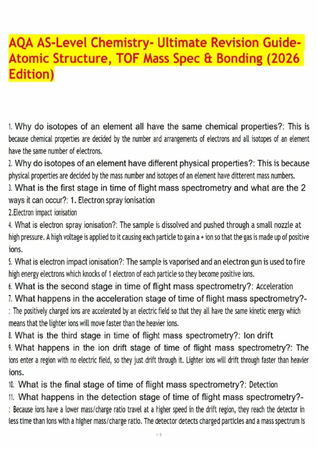 AQA AS-Level Chemistry- Ultimate Revision Guide- Atomic Structure, TOF ...