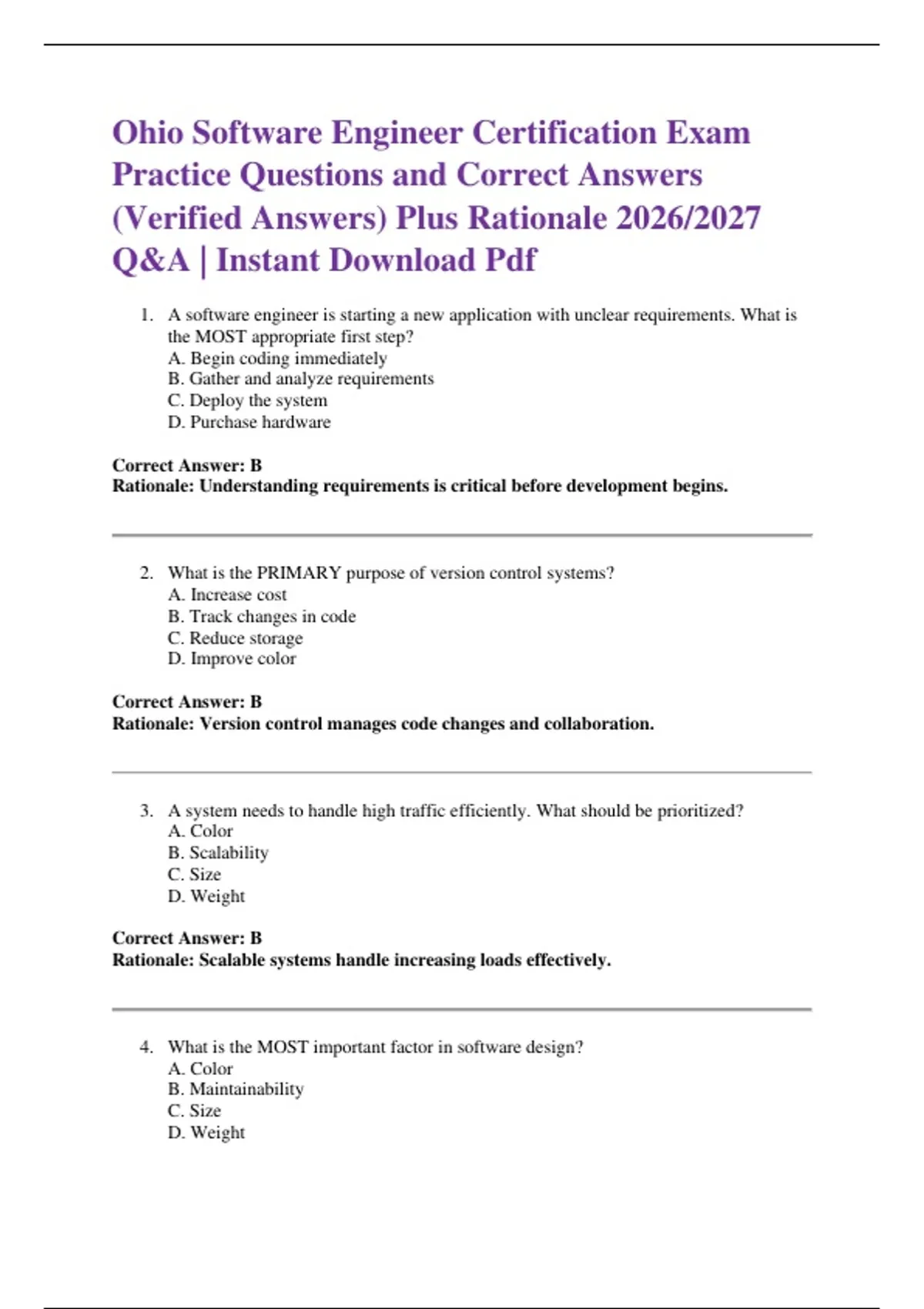Ohio Software Engineer Certification Exam Practice Questions and ...