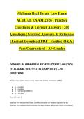 Alabama Real Estate Law Exam ACTUAL EXAM 2026 &vert; Practice Questions & Correct Answers &vert; 200 Questions &vert; Verified Answers & Rationale &vert; Instant Download PDF &vert; Verified Q&A &vert; Pass Guaranteed - A&plus; Graded