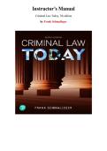 Instructor&rsquo;s Manual for Criminal Law Today&comma; 7th edition by Frank Schmalleger&comma; Chapter 1-14 &vert; All Chapters