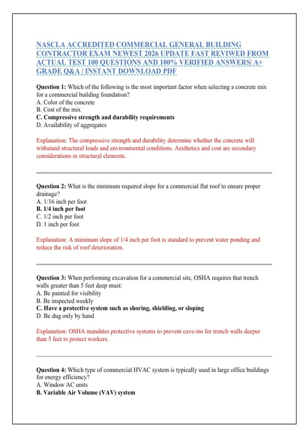 Commercial Building Questionnaire NASCLA ACCREDITED COMMERCIAL GENERAL BUILDING CONTRACTOR EXAM NEWEST ...