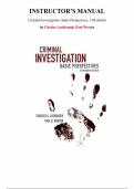 Instructor's Manual for Criminal Investigation&colon; Basic Perspectives&comma; 13th edition by Charles Lushbaugh&comma; Chapter 1-18 &vert; All Chapters