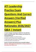 ATI Leadership  Practice Exam  Questions And Correct  Answers &lpar;Verified  Answers&rpar; Plus  Rationales 2026&sol;2027  Q&A &vert; Instant 