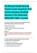 ATI Mental Health Nursing  Practice Exam Questions And  Correct Answers &lpar;Verified  Answers&rpar; Plus Rationales  2026&sol;2027 Q&A &vert; Instant