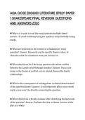 AQA GCSE ENGLISH LITERATURE 8702&sol;1 PAPER 1 SHAKESPEARE FINAL REVISION QUESTIONS AND ANSWERS 2026