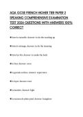 AQA GCSE FRENCH HIGHER TIER PAPER 2 SPEAKING COMPREHENSIVE EXAMINATION TEST 2026 QUESTIONS WITH ANSWERS 100&percnt; CORRECT
