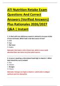 ATI Nutrition Retake Exam  Questions And Correct  Answers &lpar;Verified Answers&rpar;  Plus Rationales 2026&sol;2027  Q&A &vert; Instant 