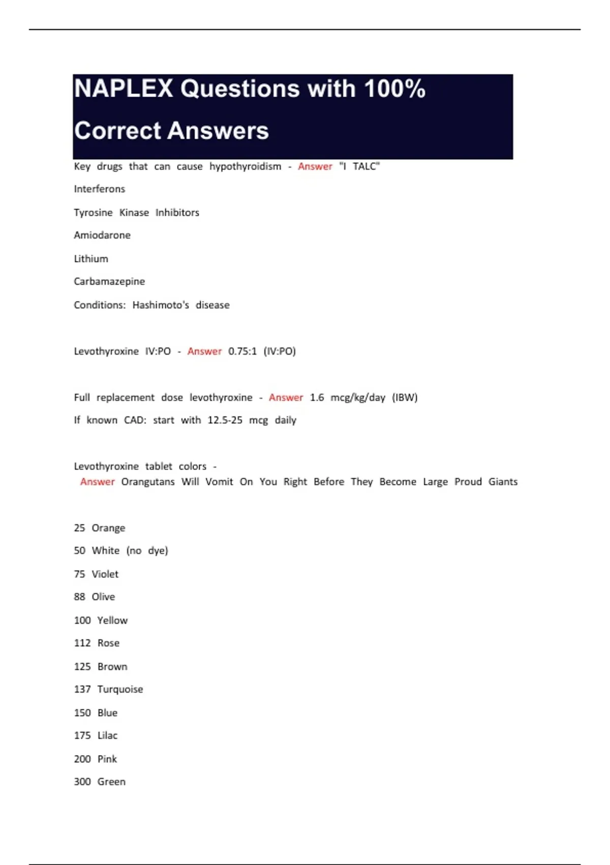 Naplex Questions Types NAPLEX Questions with 100% Correct Answers - NAPLEX - Stuvia US