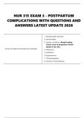 NUR 315 EXAM 3 - POSTPARTUM  COMPLICATIONS WITH QUESTIONS AND  ANSWERS LATEST UPDATE 2026NUR 315 EXAM 3 - POSTPARTUM  COMPLICATIONS WITH QUESTIONS AND  ANSWERS LATEST UPDATE 2026