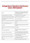Ecology Exam 2 Questions And Answers Latest 2026 Update&excl;&excl;&excl;