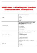 Weekly Exam 1- Plumbing Code Questions And Answers Latest 2026 Update&excl;&excl;&excl;