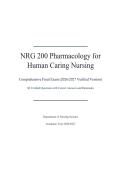 NRG 200 Pharmacology for Human Caring Nursing Final Exam 2026&sol;2027 &ndash; Verified Questions and Answers with Rationales Complete Exam Material