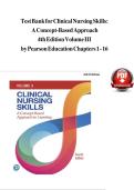 Test bank for clinical nursing skills a concept based approach 4e Volume by Pearson Education all 16 chapters complete 