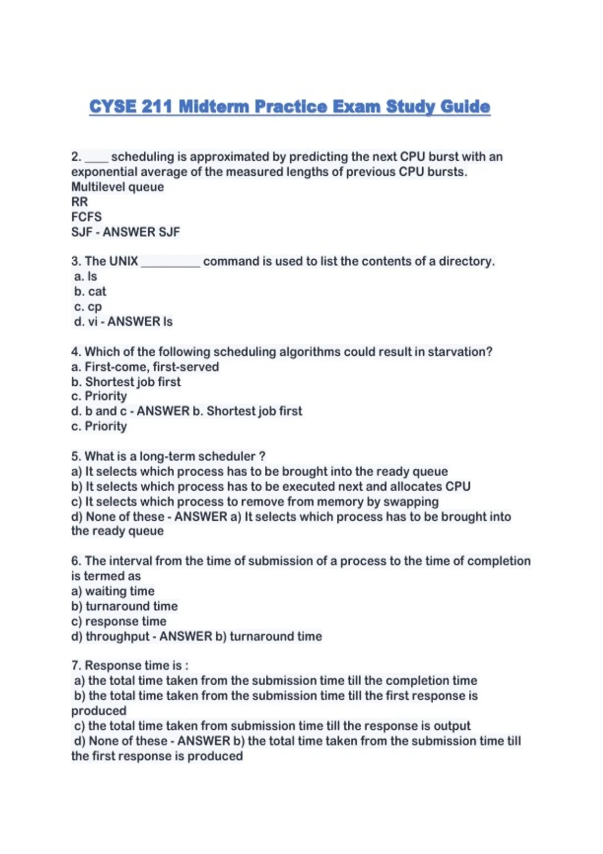 CYSE 211 Midterm Practice Exam Study Guide - CYSE 211 - Stuvia US