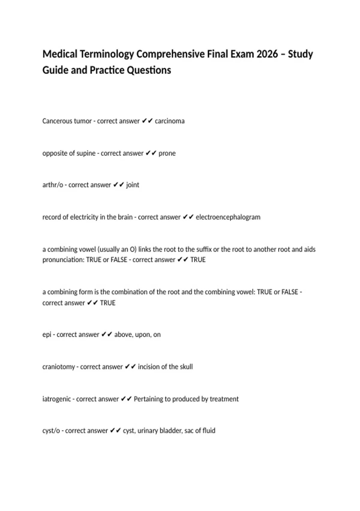 Medical Terminology Comprehensive Final Exam 2026 – Study Guide and ...