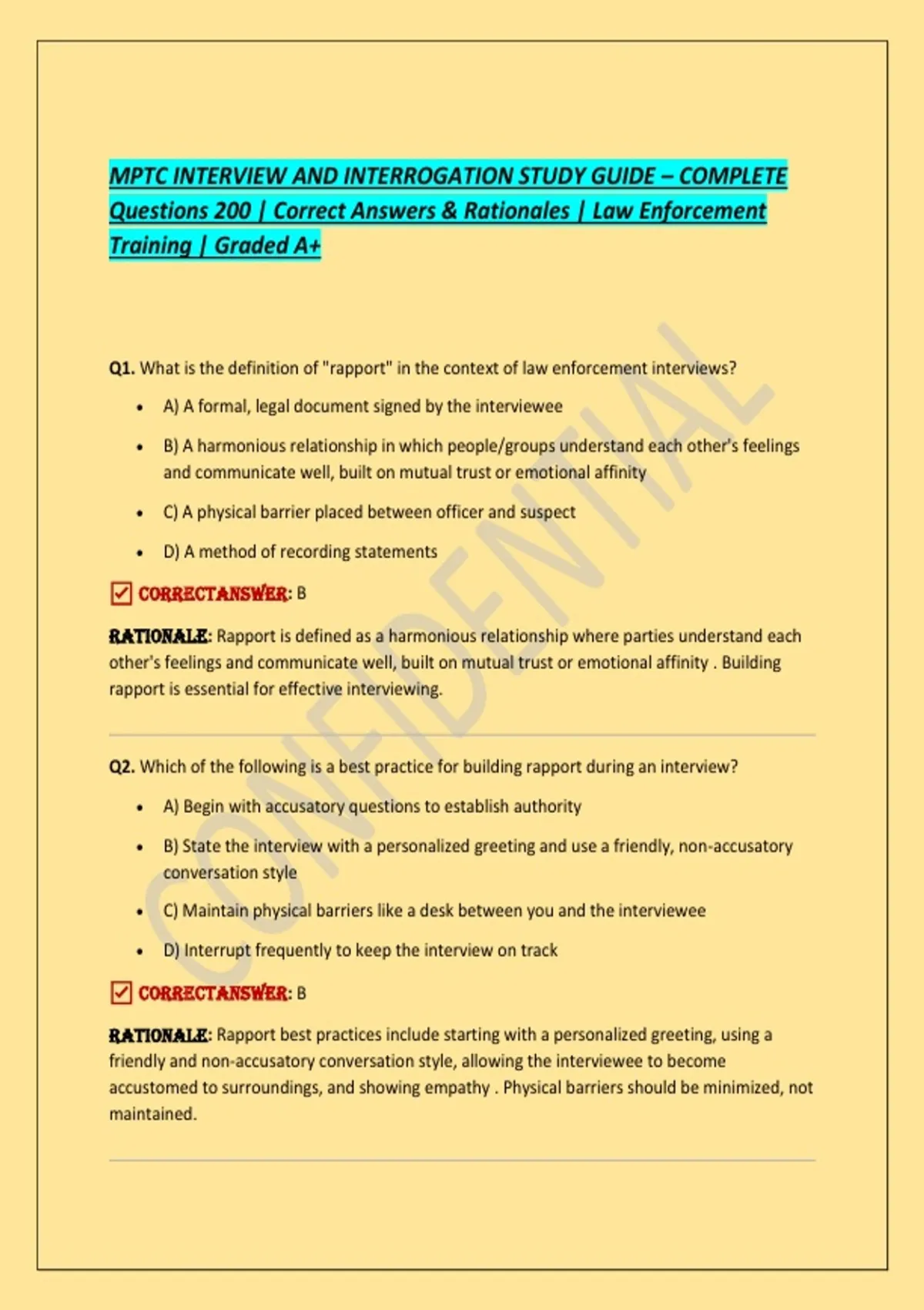 Police Interview Study Guide MPTC INTERVIEW AND INTERROGATION STUDY GUIDE – COMPLETE Questions 200 ...