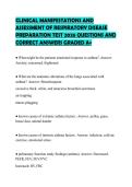 CLINICAL MANIFESTATIONS AND ASSESSMENT OF RESPIRATORY DISEASE PREPARATION TEST 2026 QUESTIONS AND CORRECT ANSWERS GRADED A&plus;
