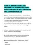 CLINICAL MANIFESTATIONS AND ASSESSMENT OF RESPIRATORY DISEASE BOARD EVALUATION 2026 GUARANTEED PASS ANSWERS GRADED A&plus;