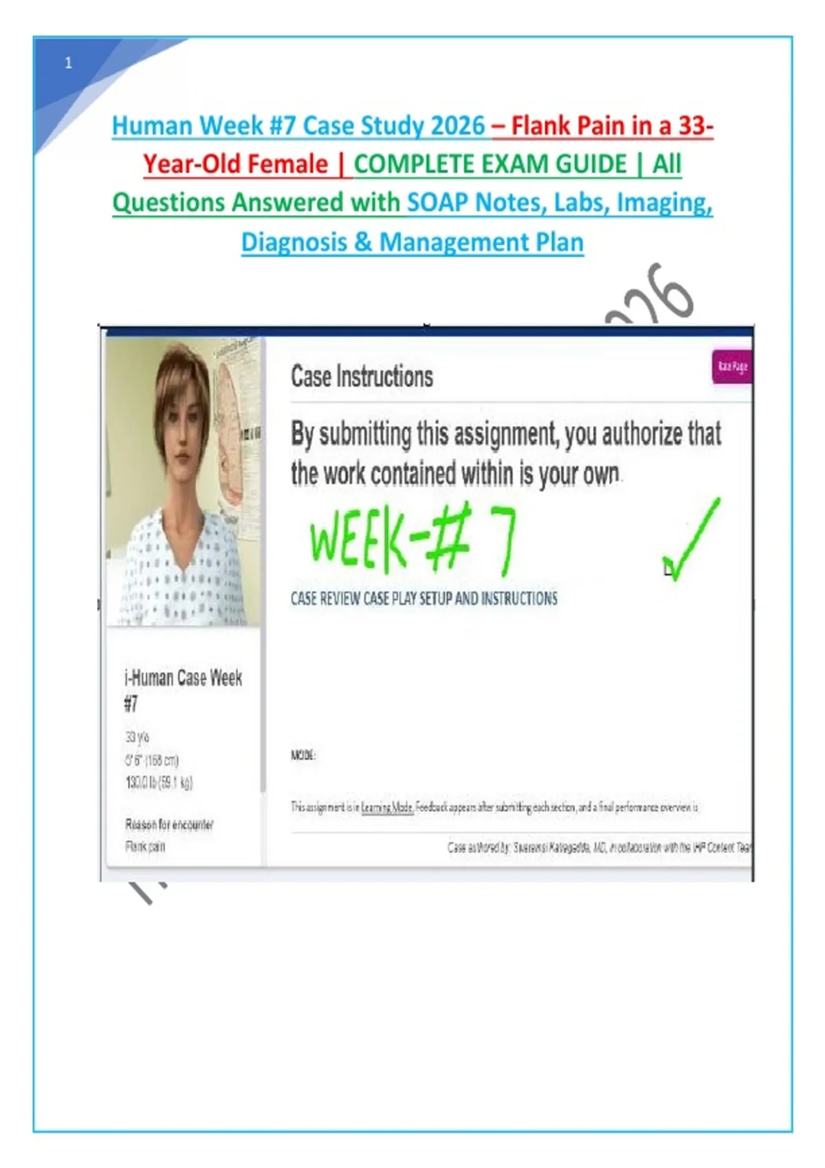 iHuman Week #7 Case Study 2026 – Flank Pain in a 33-Year-Old Female ...