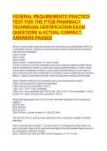 FEDERAL REQUIREMENTS PRACTICE TEST FOR THE PTCB PHARMACY TECHNICIAN CERTIFICATION EXAM QUESTIONS & ACTUAL CORRECT ANSWERS PASSED