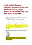 Nevada Mechanical Inspector  Certification Examination Exam Practice  Questions And Correct Answers  &lpar;Verified Answers&rpar; Plus Rationales 2026  Q&A &vert; Instant Download Pdf 
