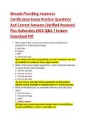Nevada Plumbing Inspector  Certification Exam Practice Questions  And Correct Answers &lpar;Verified Answers&rpar;  Plus Rationales 2026 Q&A &vert; Instant  Download Pdf